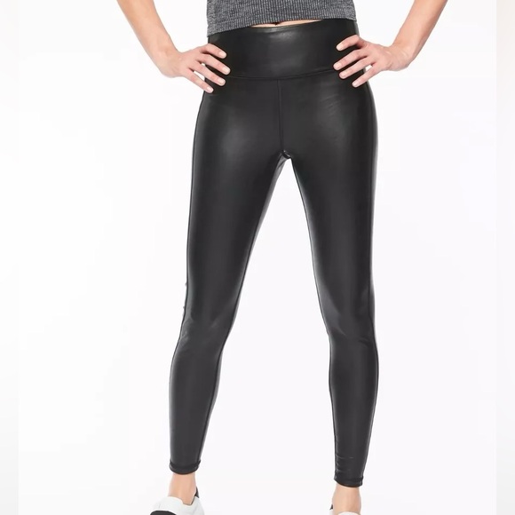 Athleta All Over Gleam‎ Tight Faux Leather Leggings Black Medium - Picture 2 of 12